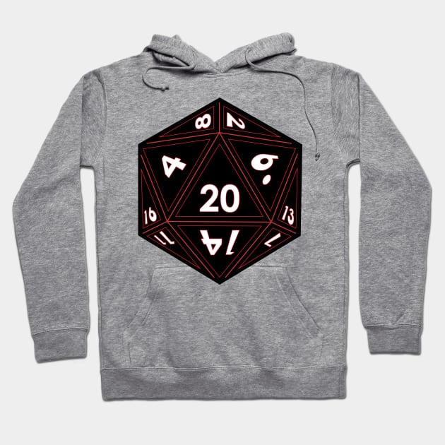 Black D20 Dice (Red Outline) Full Size Hoodie by Stupid Coffee Designs